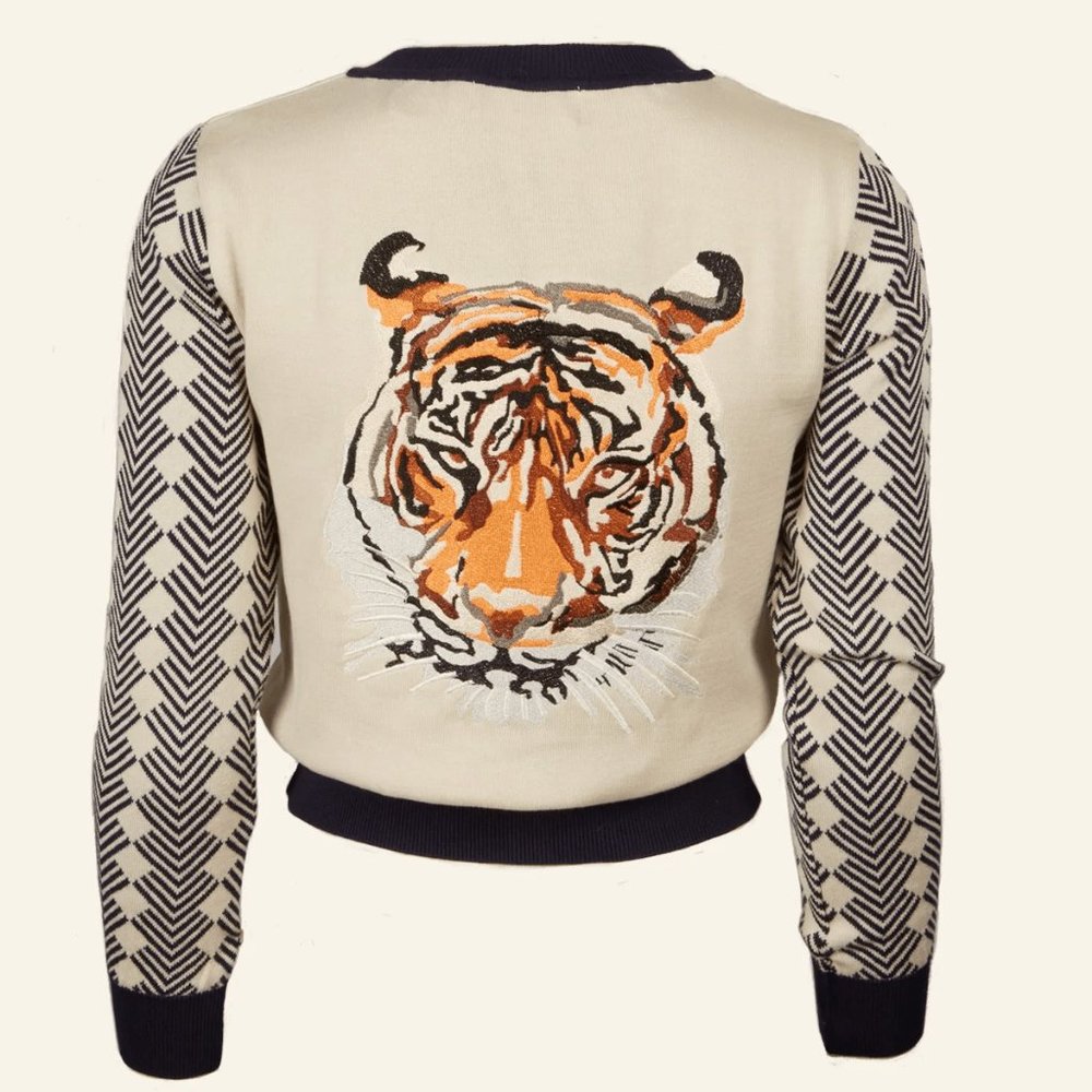 NWT Palava Organic Cotton Embroidered Tiger Cardigan Retro Rockabilly Modcloth